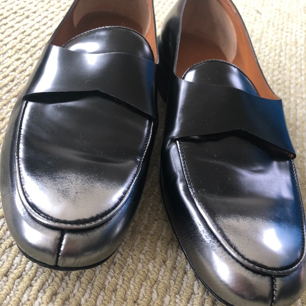 Loafers silver grey and black , leather